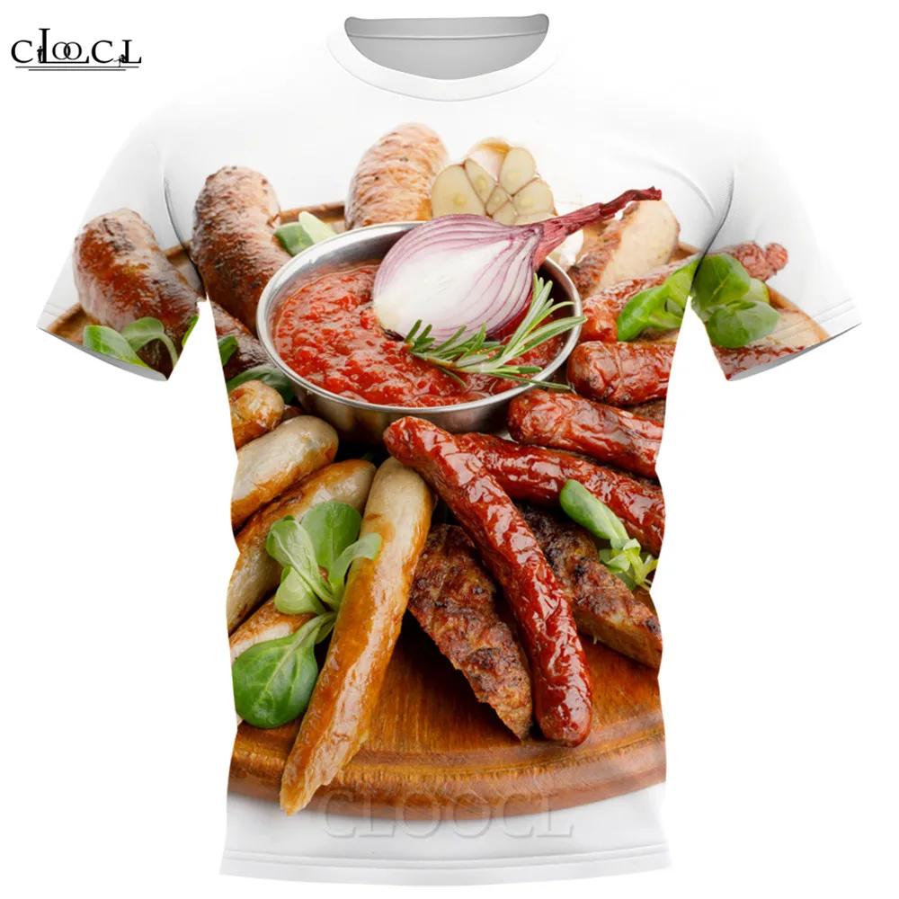 Yummy Food Graphic 3D Print T-shirts Delicacy Grilled Sausages Pullovers Summer Round Neck Fashionable Casual Short Sleeved Men's T-shirts