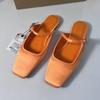 Módní letní ploché sandály Dámské 2025 Nové Čtvercová špička Pásek s přezkou Prodyšné Saténové Volnočasové Slingbacky Chic Mules Boty pro dámy