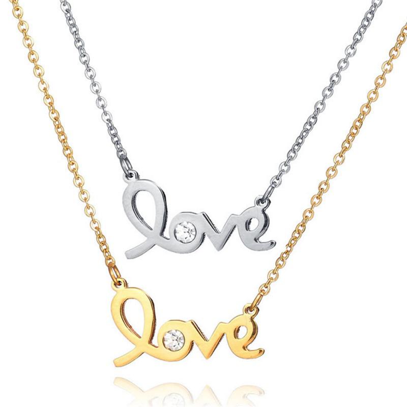 Necklace Hollow Love Letter Rhinestone Titanium Steel Rose Gold Short Summer Accessories