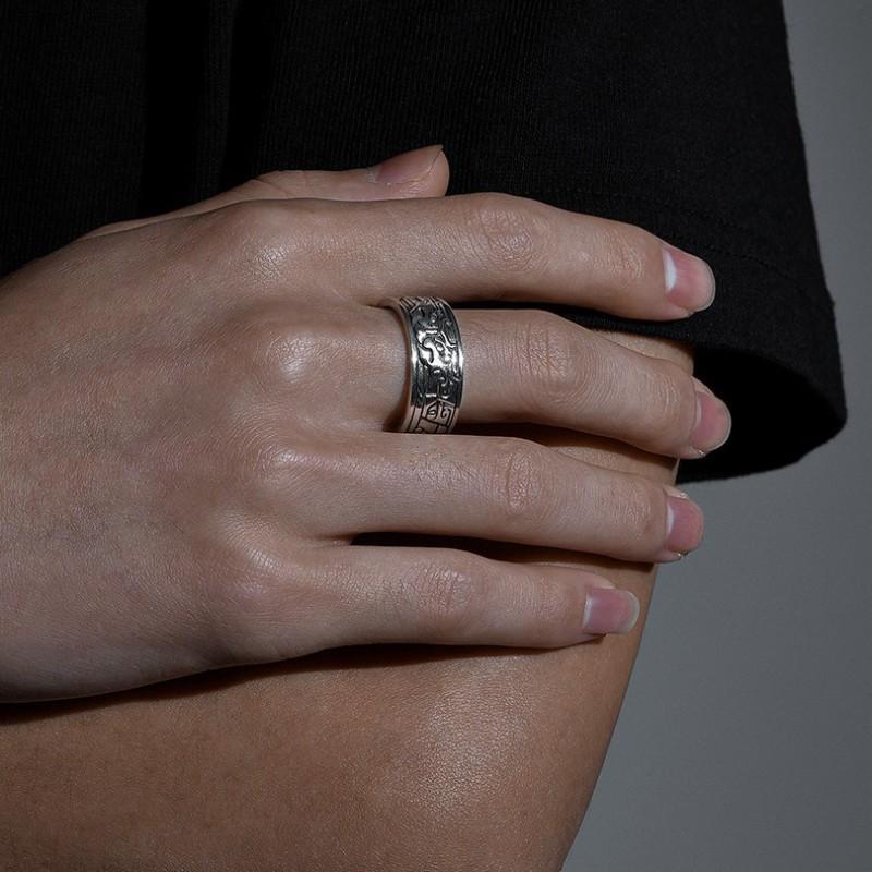 Adjustable Open Ring Men Women Vintage Mythical Beast Design Geometric Statement Plated Retro Fashion Accessory