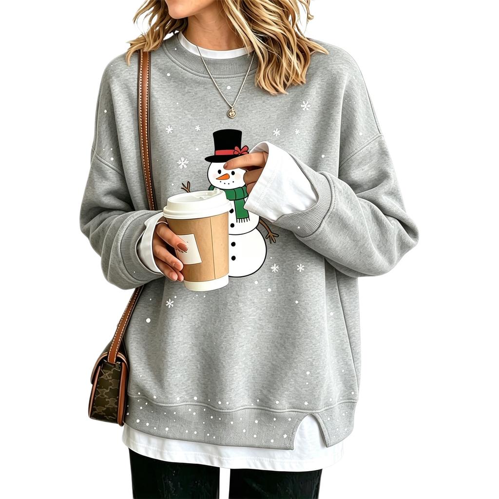 Women's Casual Christmas Print Loose Fit Long Sleeve Layering Sweatshirt