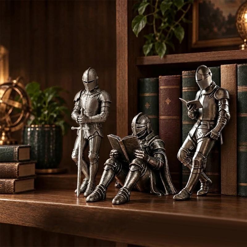Estatua de Caballero Impresa en 3D Decoración de Estantería de Caballero Estatua Gótica Blindada Figura de Biblioteca de Fantasía Para Amantes de los Libros Escritorio Único O