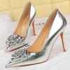 Women's 7 Cm 10 Cm Patent Leather Flowers Women Pumps Sexy Pointed Toe Thin Low Heels Wedding Elegant Party Shoes Zapatos Mujer