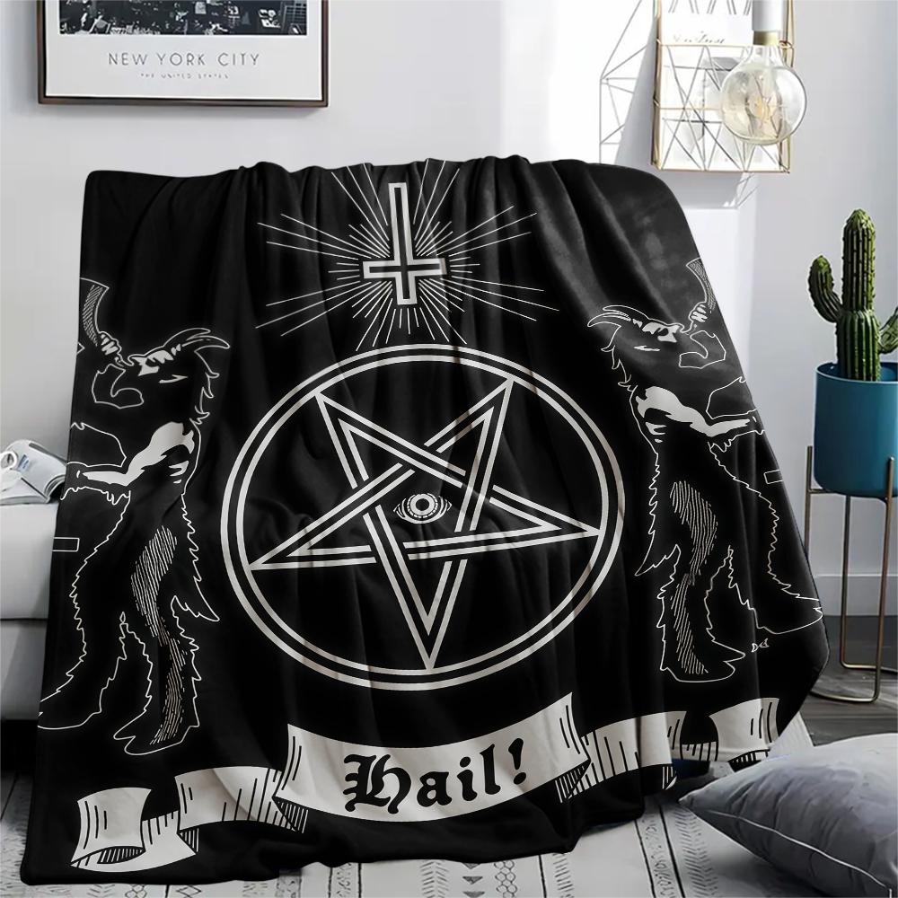 1PC Satan Symbol Print Flannel Blanket, High quality All Seasons, Home Decor, Warmth and Comfort, Perfect for Christmas Gifts