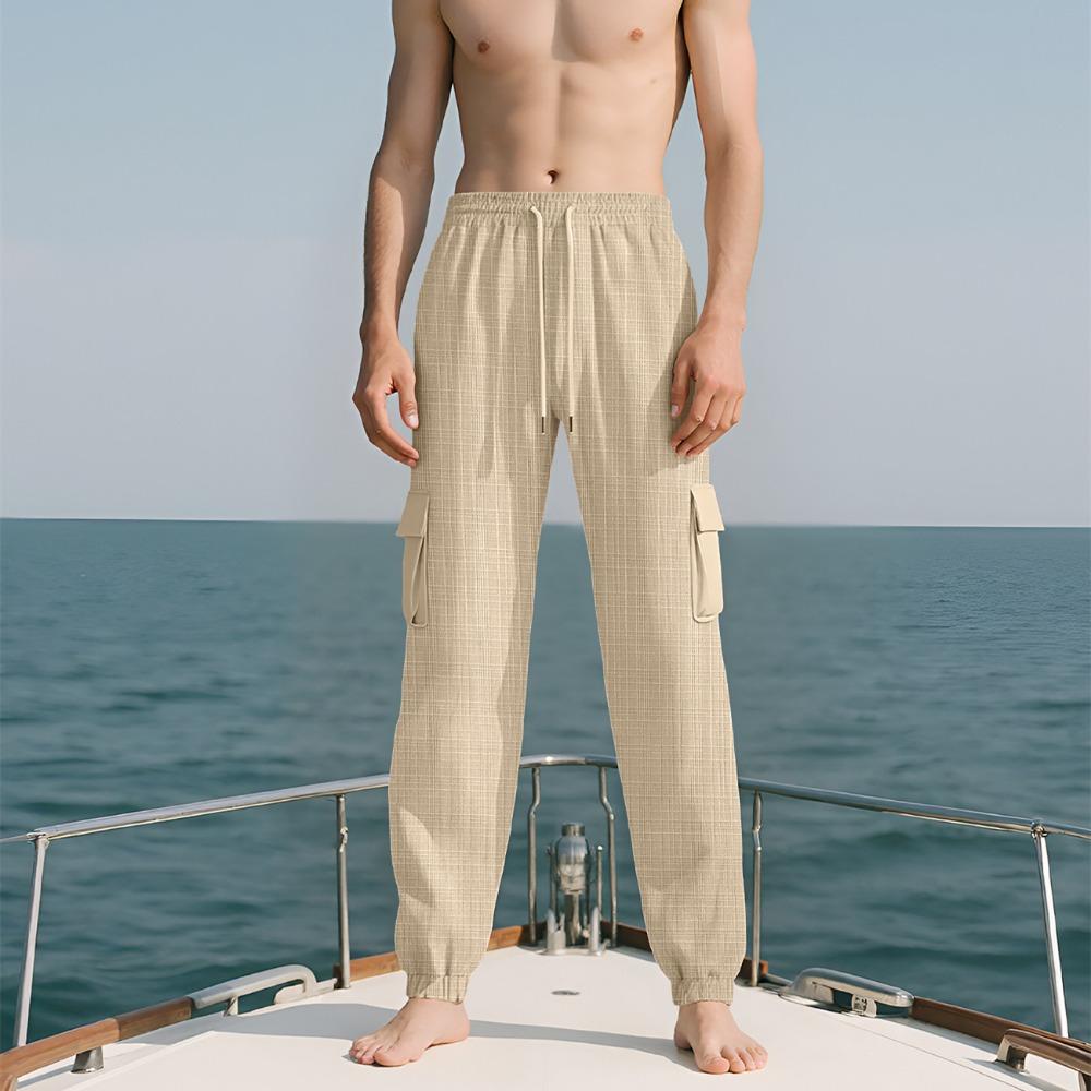 Men's Casual Cargo Pants Multi-Pocket Outdoor Hiking Work Drawstring Pants for Spring Autumn Travel Camping