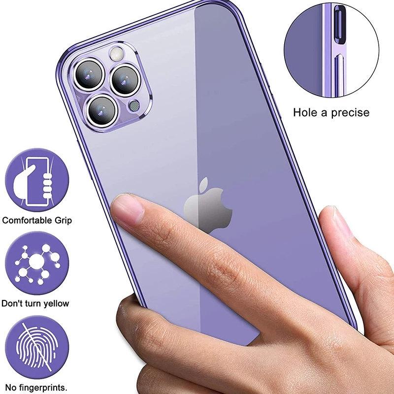 Luxury Plating Transparent Case For iPhone 11 12 13 14 Pro Max Square Frame Silicone X XR XS Max 8 7 Plus Clear Back Cover Case
