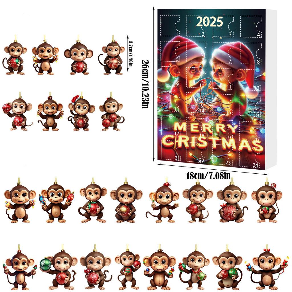 Monkey Christmas Countdown Calendar With Acrylic Wall Hangings For Holiday Celebration And Gifts