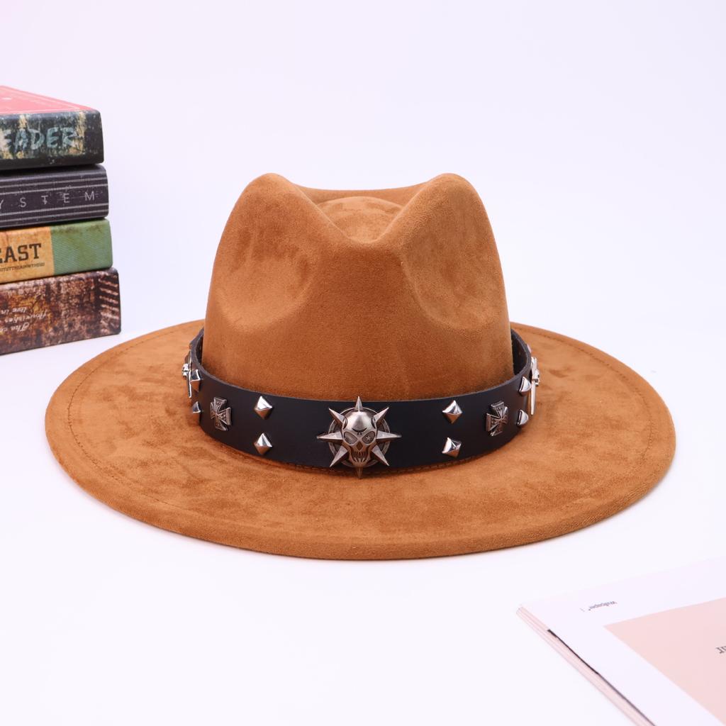 Men'S And Women'S Skulls, Western Cowboy Hats, Autumn And Winter New Suede Top Hats, High-End Flat-Brimmed Jazz Hats