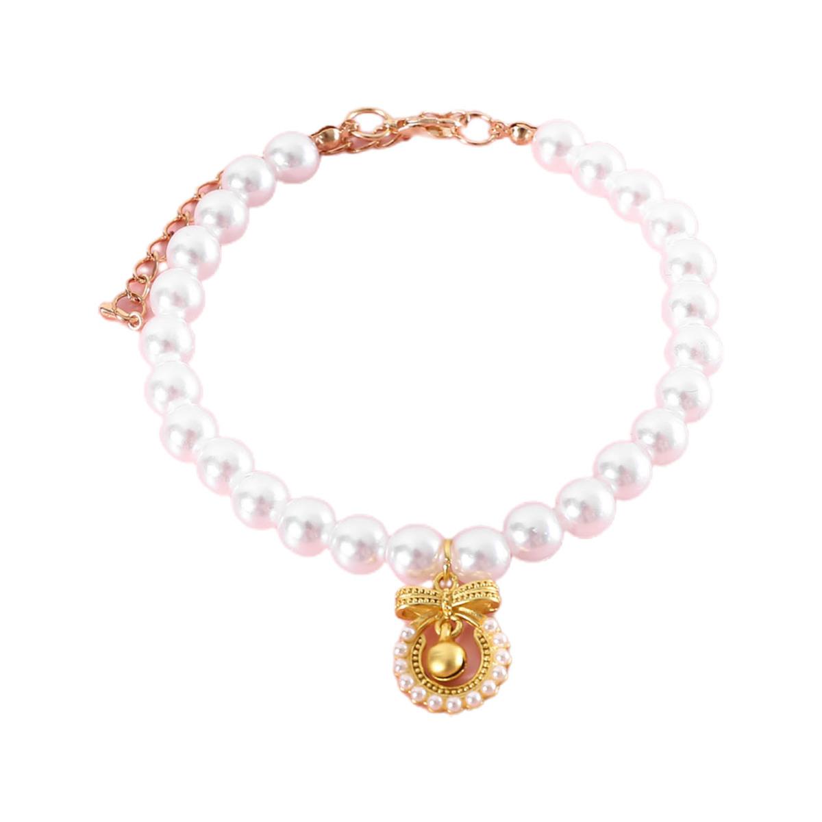 

Привлекательный изысканный кулон с вишней для кошек и собак, ошейник с искусственным жемчугом, товары для домашних животных S золотистый