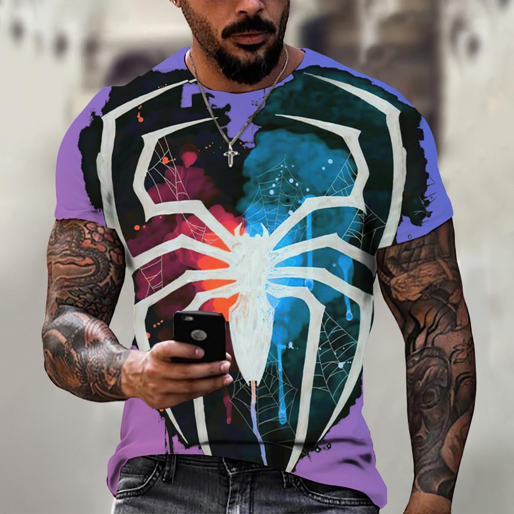 Herre T-skjorte Sommerrød 3D Spider Print T-skjorter Herre Cool Spider Kortermet O-hals T-skjorte Herre Oversized klær