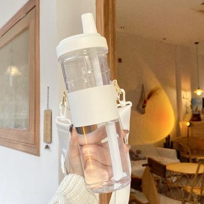 500/850ml Water Bottles Straw Plastic Cup Milk Juice Cup with Lid Leather Case Bubble Tea Coffee Cups Large Capacity Drinkware