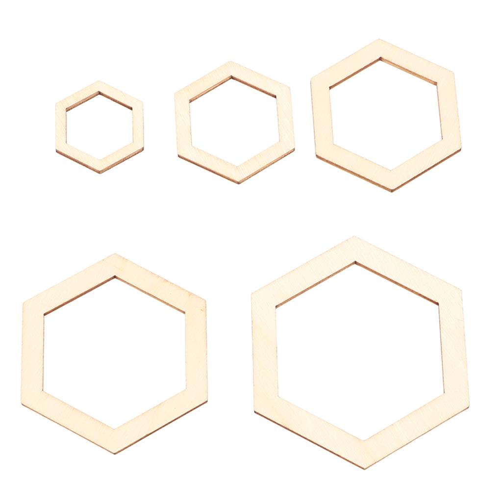 205Pcs Hexagonal Wooden Cutouts 5 Sizes Light Durable Odourless Blank Wood Pieces for Decoration DIY Craft