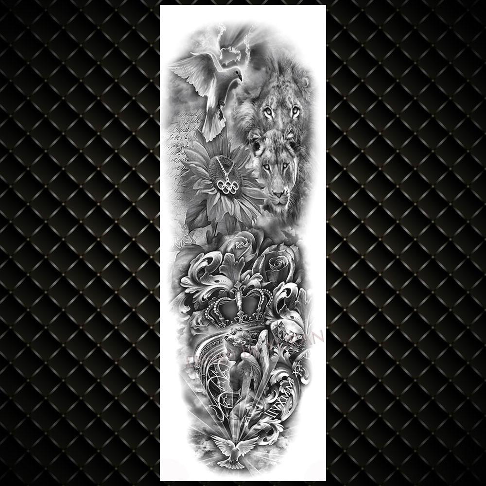 YURAN Realistic Full Flower Arm Temporary Tattoos For Men Women Rose Evil Eye Fake Tattoo Sticker Water Tranfer Body Art Tatoos