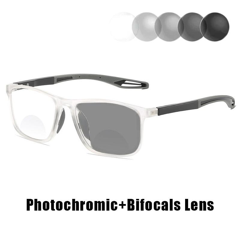 New TR90 Bifocal Reading Glasses Unisex Fashionable Photochromic Reading Glasses with High-Definition Blue Light Protection +4.0