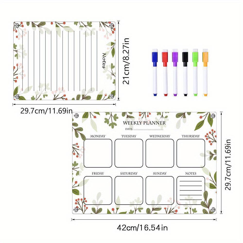 2pcs Acrylic magnetic calendar blackboard forest animals flowers plant pattern daily weekly monthly planner refrigerator magnet dry erase board