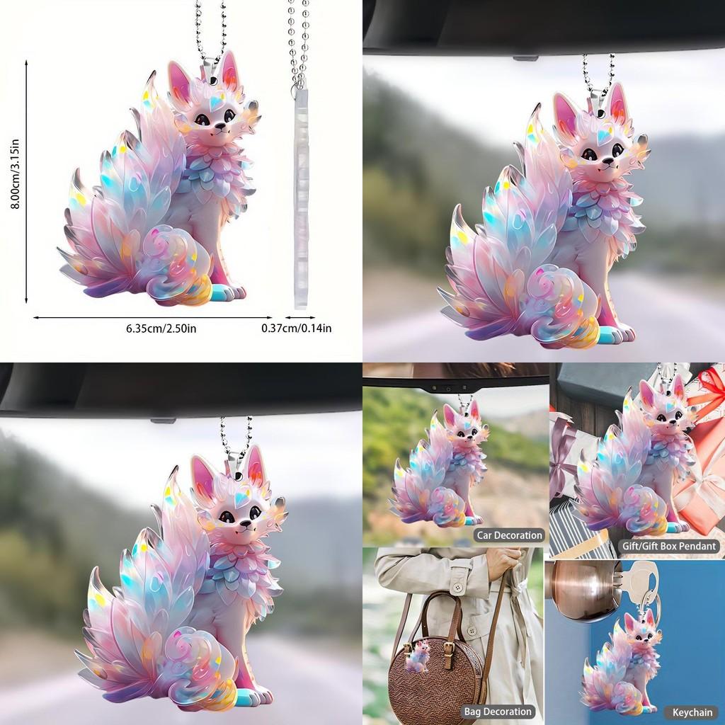 Charming Colorful Fox Acrylic Car Interior Mirror Decor Keychain And Backpack Charm