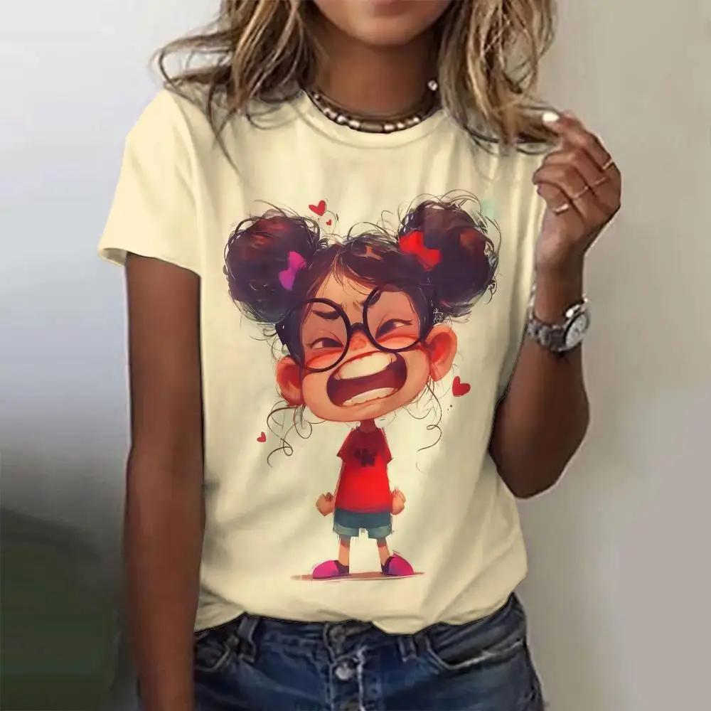 Summer Women's T-shirt Anime Girl Pattern Printed Casual Short Sleeve Hoodie Fashion Street Wear Cute Girl T-shirt Women's Wear