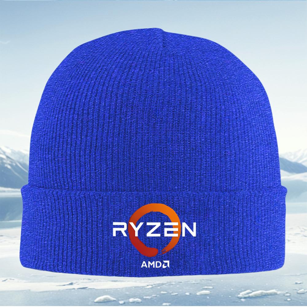 RYZEN Logo Orange Circle Black Background AMD Men Women Unisex Knitted Hat Beanie Pullover Cap Winter Thermal Warm Christmas Out