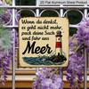 2D Flat -1pc Vintage Metal Tin Sign, Featuring A German Quote about Going To The Beach with A Lighthouse Design. This Retro Aluminum Wall Decor Is
