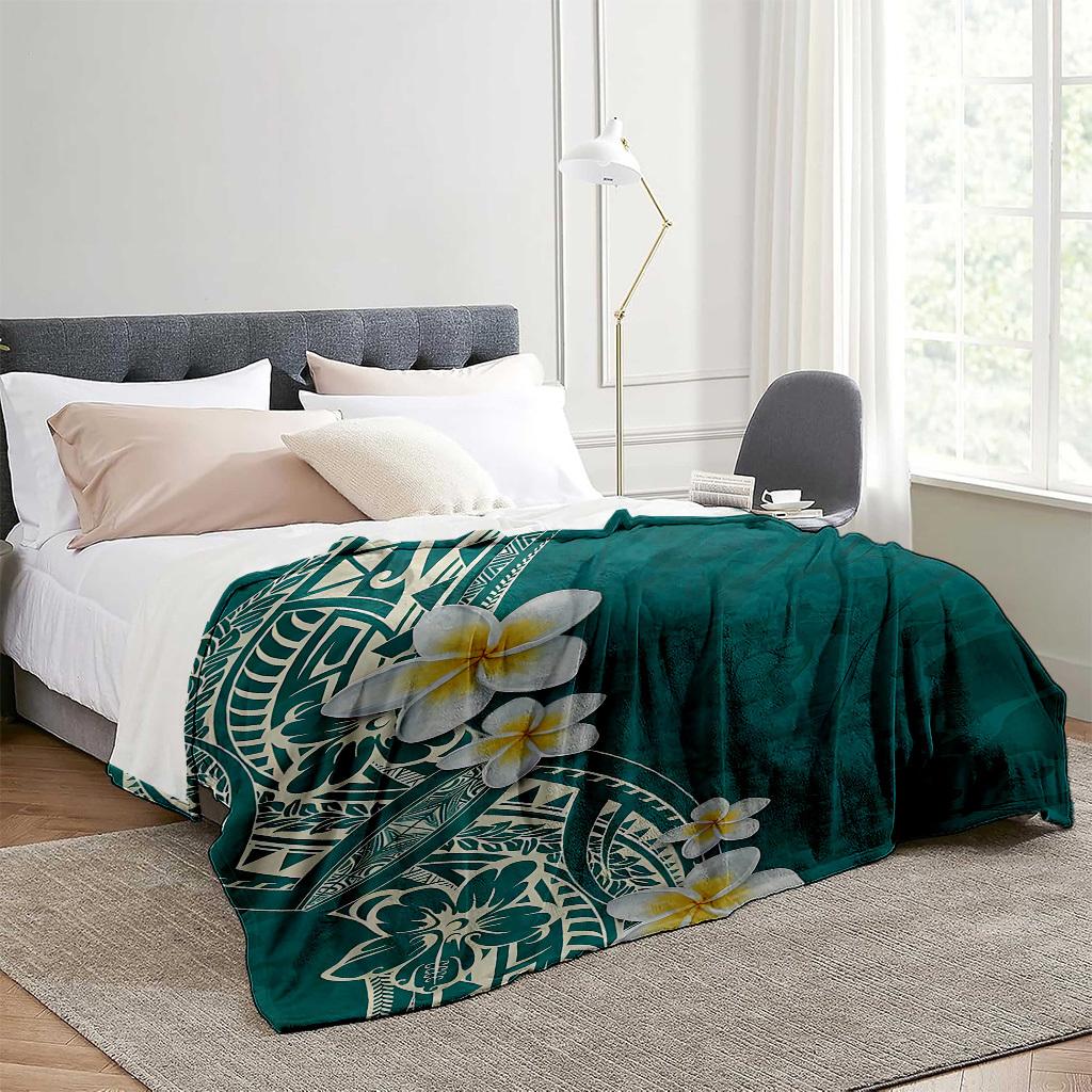 Blue-green Hawaiian pattern Blanket for Sofa Bed Travel Camping Living Room Office Conditioning Blanket for All Seasons Gifts