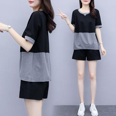 Fashionable Short-sleeved Plus-size Suit for Women In Summer, Loose Slimming Shorts, Age-reducing Belly-covering Casual Two-piece Set