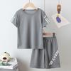 Boys' Summer Solid Color Quick Drying Breathable Set Big Kids' Loose Sports Running Hiking Outdoor Short Sleeved + Shorts