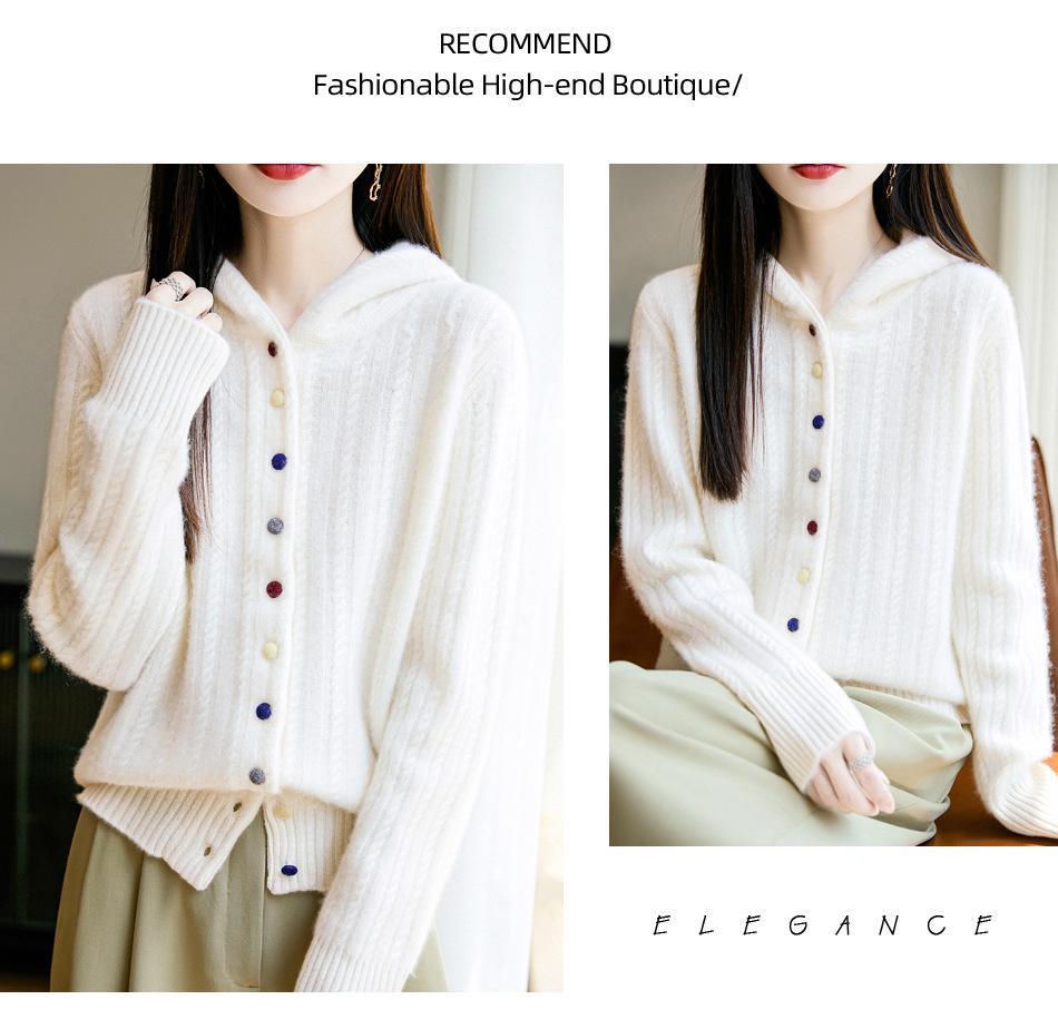 Women's Thickened Hooded Wool Cardigan: Autumn/Winter Simple Casual Cable Knit Sweater Coat
