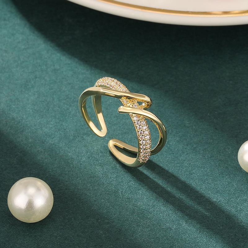 2026 Electroplated Gold Ring Light Luxury Cold Wind Ring Women's Fashion Personality Geometric Design Opening Ins Index Finger Jewelry