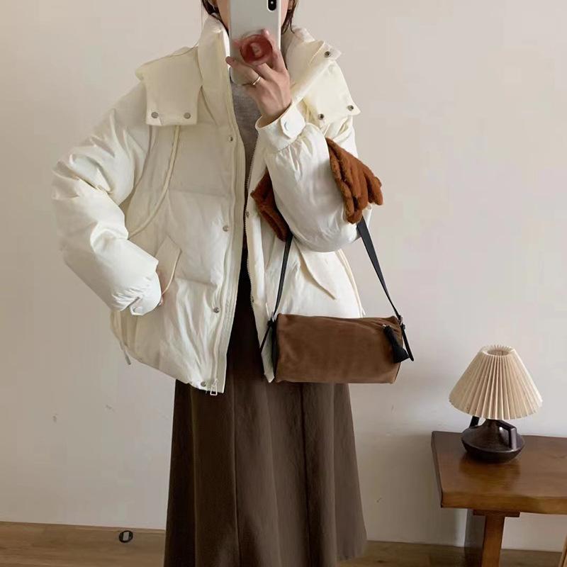 Hooded small down jacket women's 2024 winter new fashionable sweet arc warm white duck down jacket tide