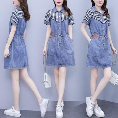 Femmes Grande Taille Mode Été Robe en Denim Décontractée Lavée Design Patchwork Vêtements pour Femmes Rondes