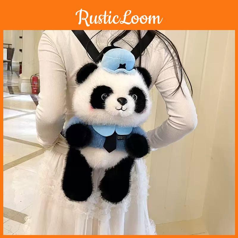 Panda Plush Police Backpack For Girls With Zipper Closure And Cartoon Design