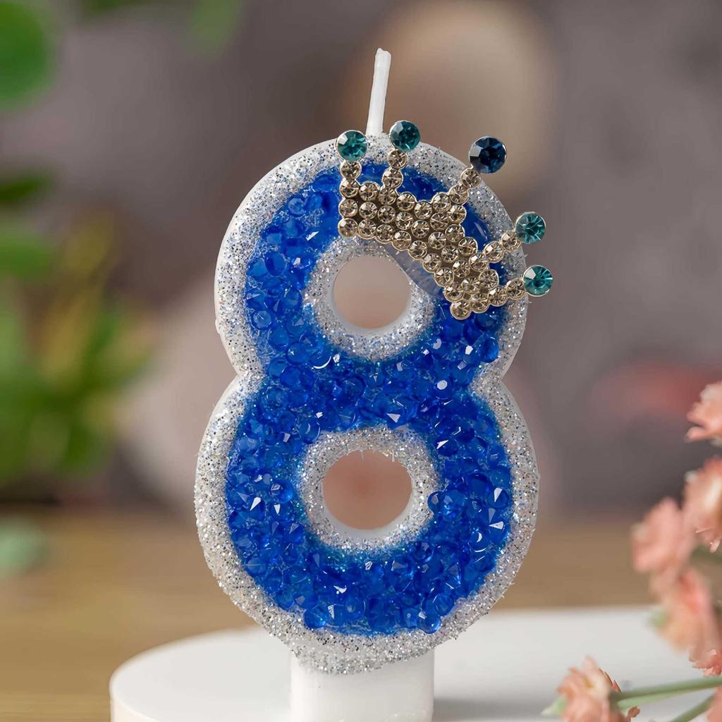 Royal Blue Crown Rhinestone Happy Birthday Cake Candles