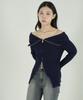 Tobaseu Off-Shoulder Two-Way Zip-Up Rib Knit (Navy)