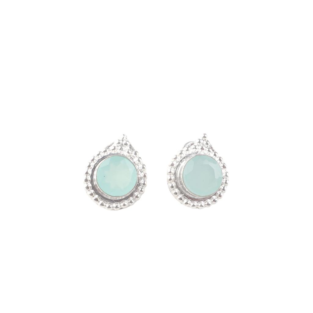 Aqua Chalcedony Gemstone 925 Sterling Silver Jewelry Handmade Stud Earrings0.62" EE-125-12