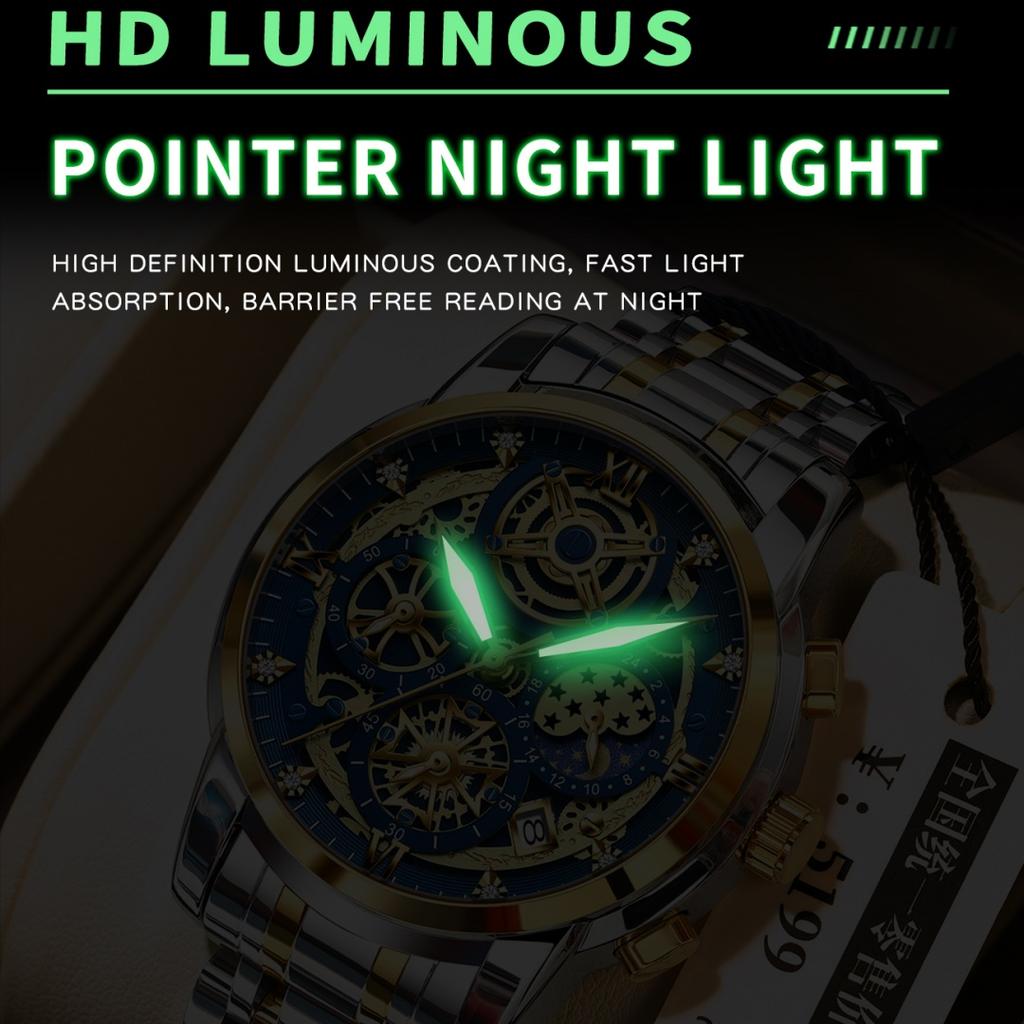BINBOND Luxury Men's Quartz Watches Stainless Steel Date Chronograph Men Wristwatch Waterproof Luminous Fashion Man Watch