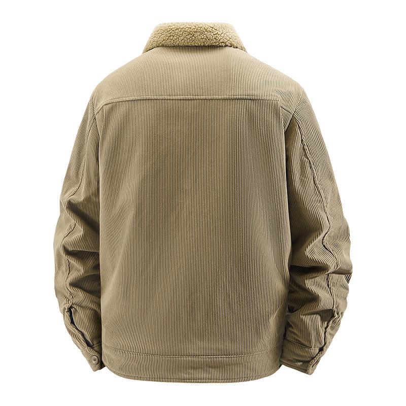Corduroy Jacket Men's Fall and Winter New Thickened Fleece Middle-aged Loose Large Size Solid Color Single Breast Cotton Jacket