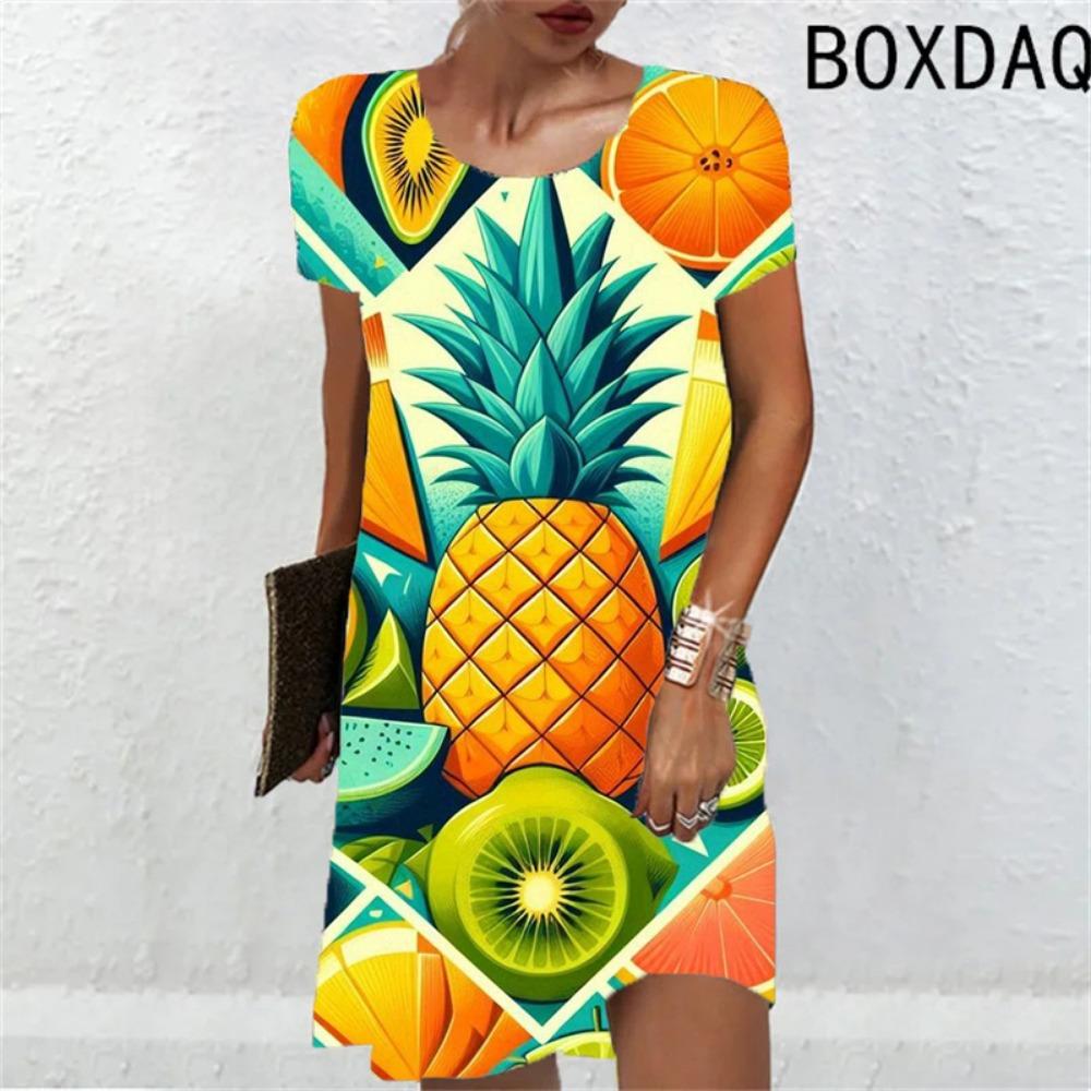 

Элегантное и милое женское платье с фруктовым принтом, новое летнее платье, свободное повседневное платье с короткими рукавами и круглым вырезом, 3D-печатное женское платье 5XL