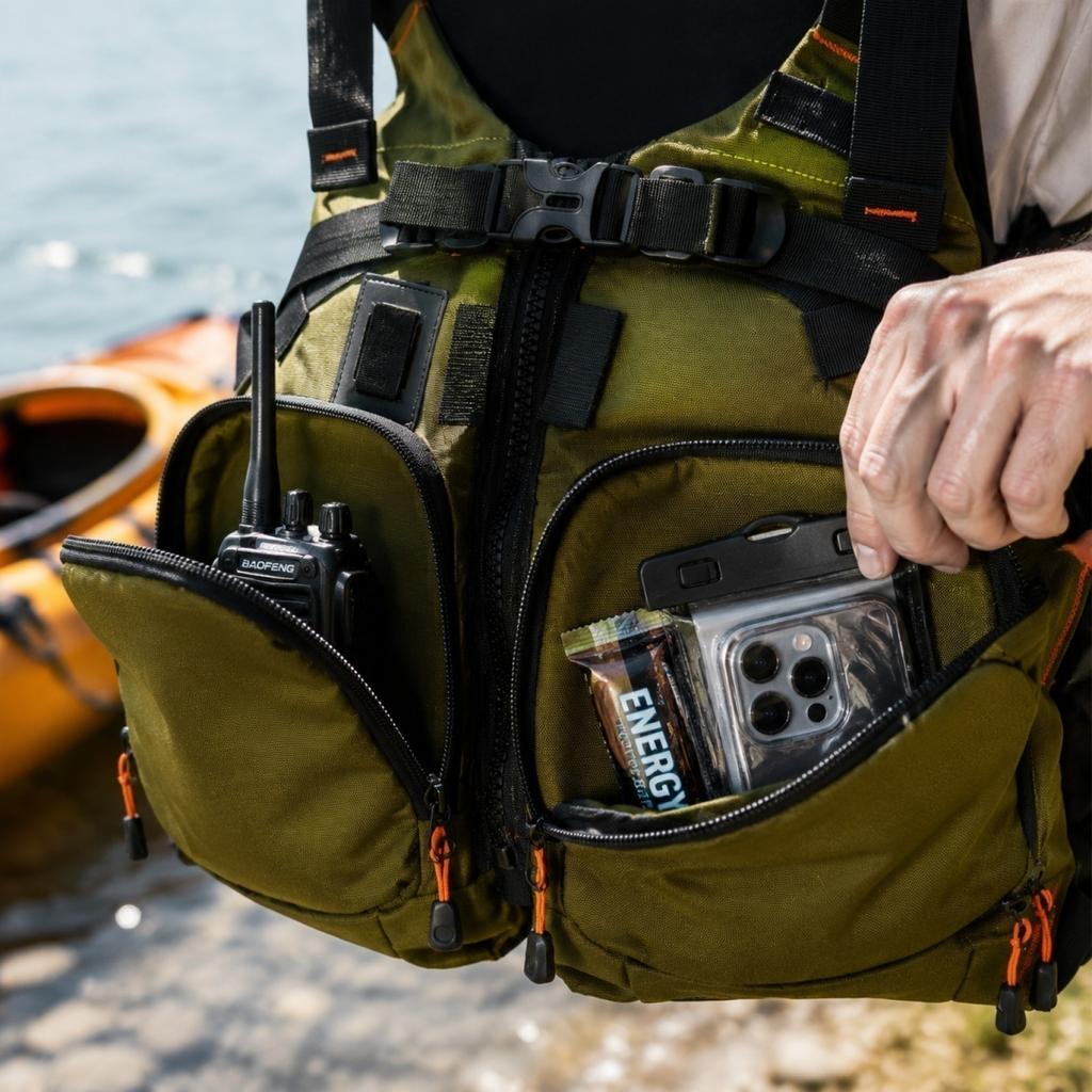 Adjustable Adult Life Jacket Vest for Kayaking Paddleboarding Water Sports Floatation Aid Vest with Multiple Pockets and Secure Buckle Straps