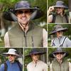 Solar Powered Fan Hat Outdoor Bucket Hat, Wide Brim Fishing with Dual Fans, Cap USB Rechargeable Breathable Mesh Cooling for Hiking Gardening