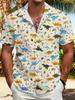 Men'S Tropical Dinosaur Print Collared Shirt - Casual Short Sleeve, Lightweight Polyester, Vibrant All-Over Design for Summer Outings, Dinosaur