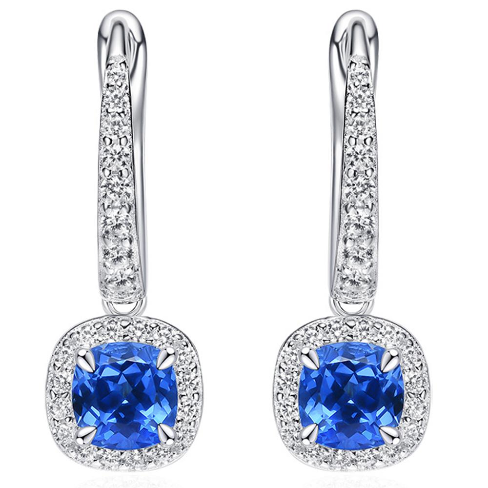 WUIHA 100% 925 Sterling Silver 5 * 5 MM Lab Sapphire Ruby Emerald High Carbon Diamond Wedding Drop Dangle Earrings Fine Jewelry