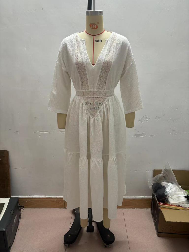 Patchwork Beach Vacation Hollow Out Dress