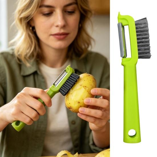 Škrabka na zeleninu s kartáčkem Nerezová čepel Škrabka na ovoce, mrkev, okurku Ergonomická rukojeť Kuchyňský pomocník pro odstraňování slupky a čištění