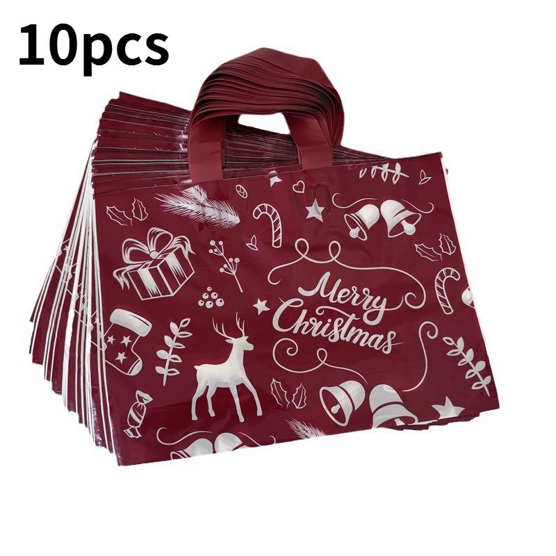 

10/50pcs Heavy-Duty Christmas Gift Bags - Burgundy Holiday Shopping Bags with Merry Christmas Text, Tear-Resistant Party Favors 35x25x10cm
