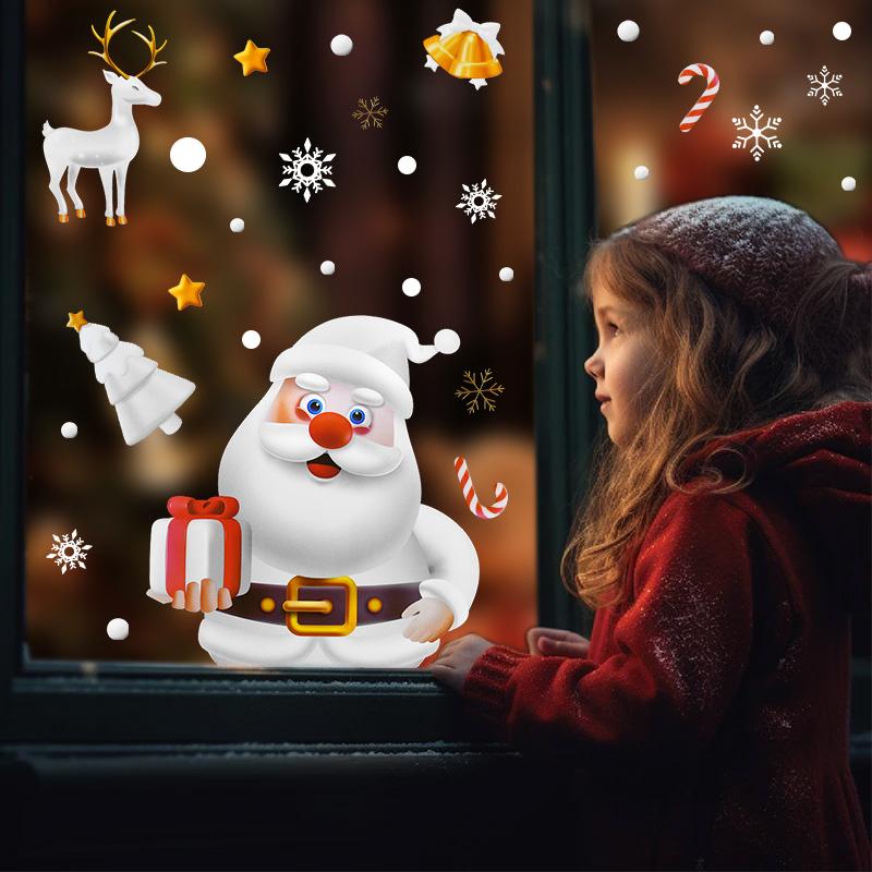 Christmas Window Sticker Santa Claus Snowman Glass Sticker Set Christmas Decoration For Home Kids Room Wall Decal 2025 New Year