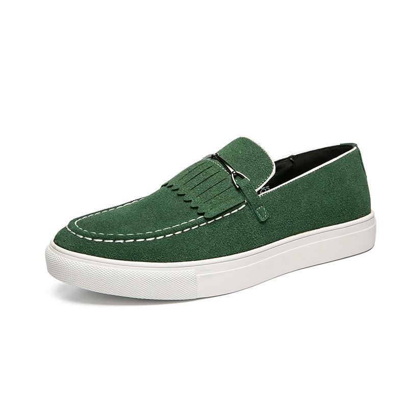 British Men s Horsebit Buckle Slip-On Suede Loafers - Casual Leather Board Shoes, Large Size 41