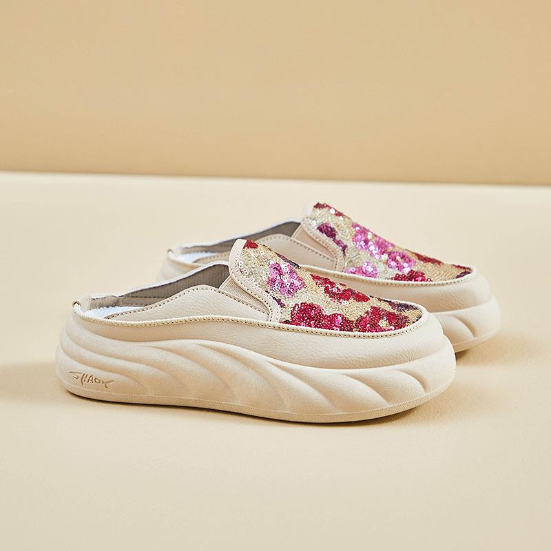 Women s Casual Backless Sneakers Loafers Shoes Non-Slip Platform Dress Shoes for Female Walking Shoes Mules Summer Lightweight Beach Slides Sandals 35 красный 3870₽