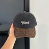 Leopard print denim patchwork baseball cap for women, large head circumference, wide brim, duckbill style