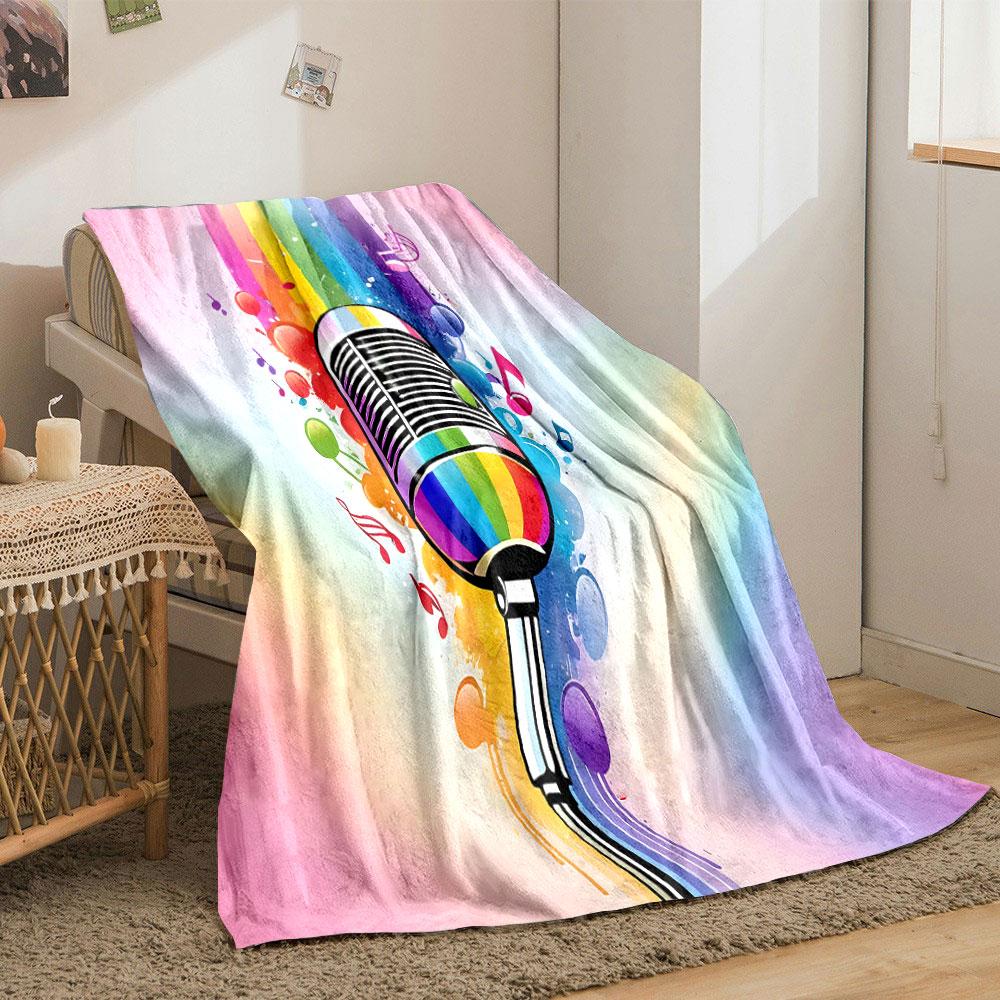 Rainbow Microphone Music Explosion Print Blanket Soft and Cozy Perfect for the Living Room Bed Sofa or a Nap,gift