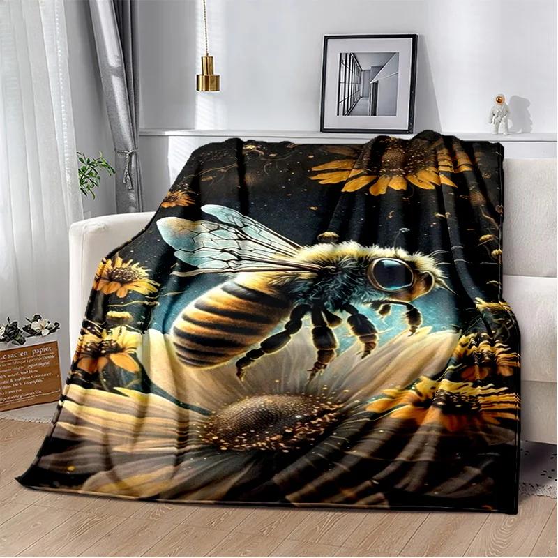 Cute Bee HoneyBee Insect Cartoon 3D Blanket,Soft Throw Blanket for Home Bedroom Bed Sofa Picnic Travel Office Cover Blanket Kids
